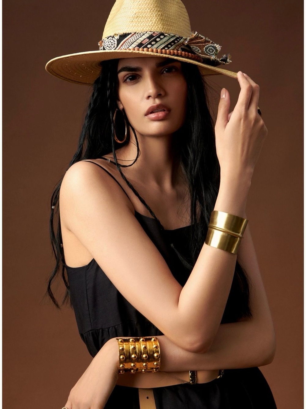 NWOT Anthropologie Wyeth Scarf-Trimmed Rancher Hat One Size